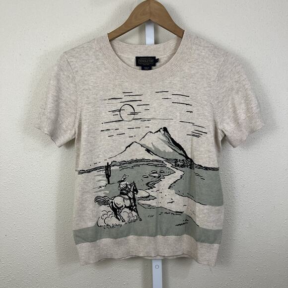 Pendleton Western Sun Short Sleeve Sweater Womens S Small Cowgirl Retro Graphic - Picture 4 of 7